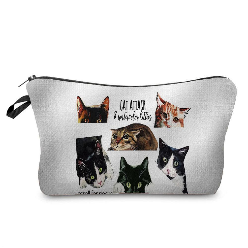 Women Cat Print Cosmetic Bag Toiletries Organize Travel Storage Case 6679