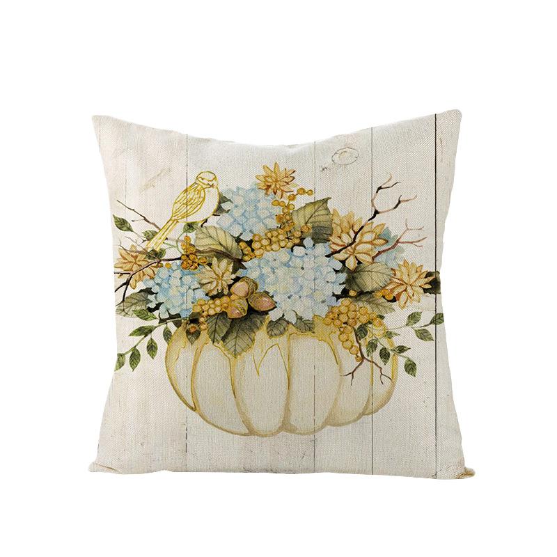 Thanksgiving Cushion Cover Pumpkin Print Harvest Polyester Cushion Cover Office Sofa Cushion Cover