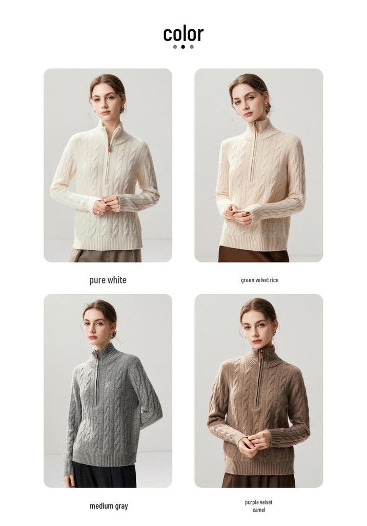 Lekasha Women's Cashmere Half-Zip Cable Knit Sweater - Autumn/Winter Collection