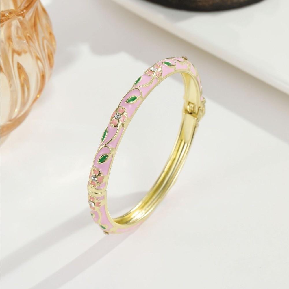 Metal Enamel Bracelet Color Plated Enamel Flower Bangle Cloisonne Bracelet  Traditional Style