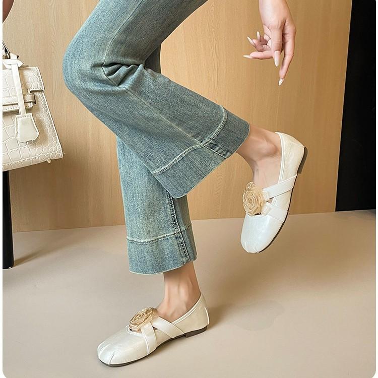 French round head flower pleated flat shoes fairy style ballet shoes with skirt lazy one pedal Mary Jane shoes