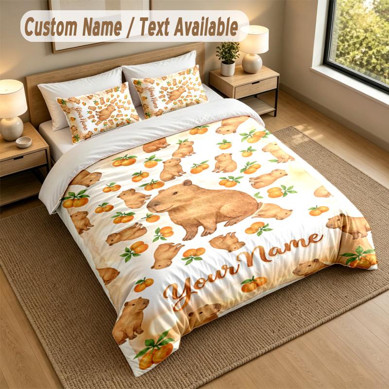 Capybara Theme Personalized 3Pcs Bedding Set Custom Text & Name 1 Sheet 2 Pillowcases Household Bedding 1pc
