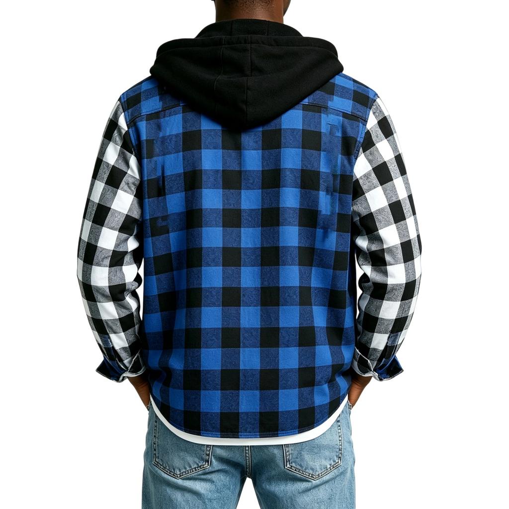 Herren Flanell Karo Kapuzenhemd Jacke Lässig Knopfleiste Überhemd