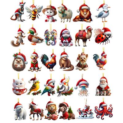 Décorations de Noël pour Arbre Animal de Dessin Animé Acrylique Charme Suspendu pour Rétroviseur de Voiture Plat 2D