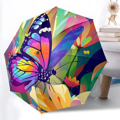 1pc Butterfly Garden Automatic Open/Close Umbrella Compact Folding Umbrella, All-Season Portable Umbrella for Women/Men F1124065