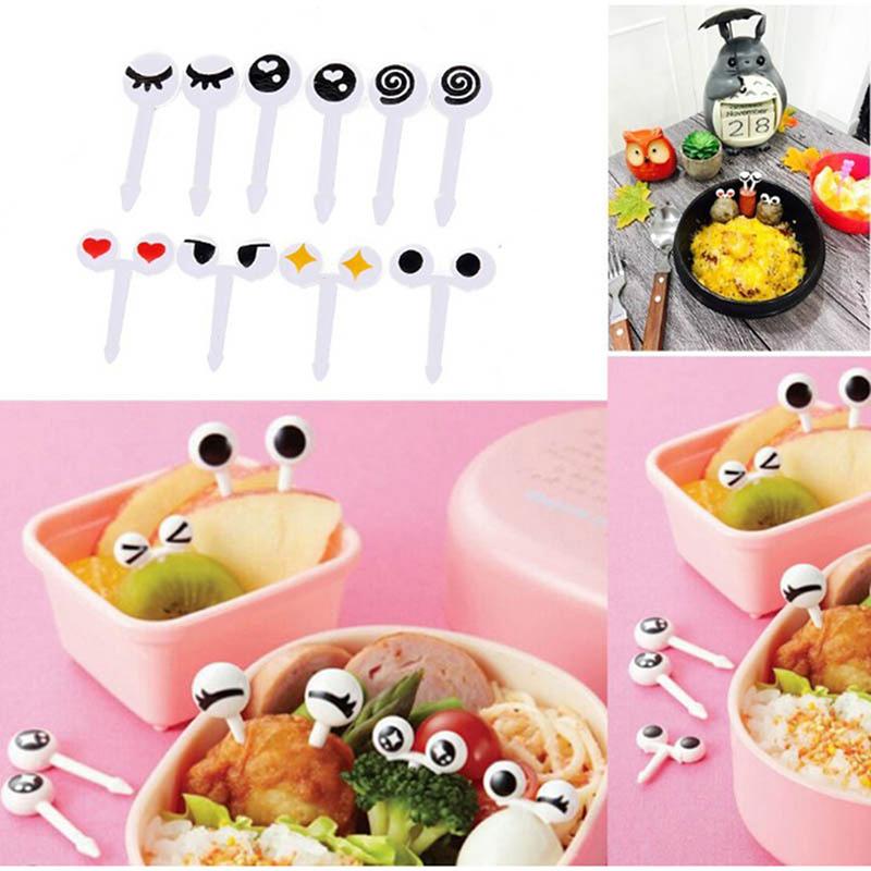 10Pcs/ Lot Cute Plastic Fruit Toothpick Lovely Eye Decorative Mini Fruit Fork