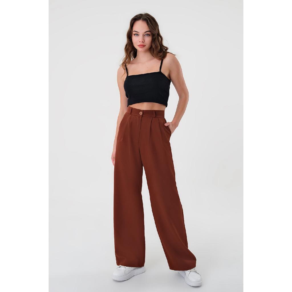 Woman White High Waist Palazzo Pants