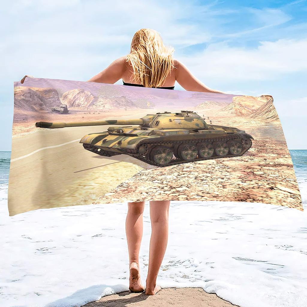 Beach Towel Oversized,Thick Sand Free Microfiber Beach Towel Tank Print, Super Absorbent Quick Dry Swim Beach Towels for Men,Boy