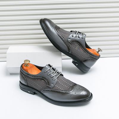 2024 Neue Mesh Atmungsaktive Sommer Lederschuhe Business Luxus Brogue Schnitzerei Kleiderschuhe Retro Farbe Schnürschuh Mode