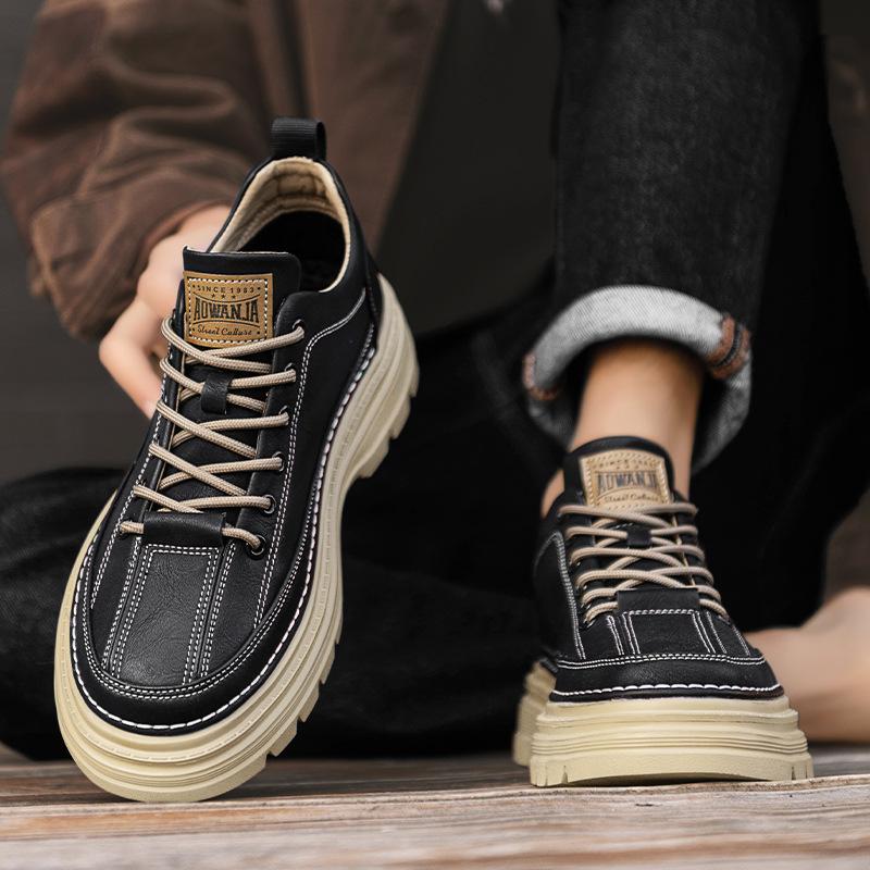 Shoes New Autumn and Winter British Casual Black Leather Shoes Medium Top Sports Platform Martin Boots