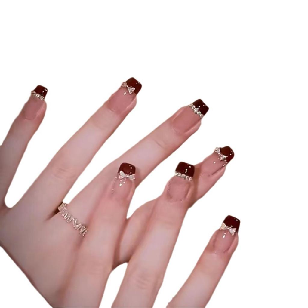 Pure Handmade Phototherapy Nail Art French Bow Wear Nail Finished Cat Eye Nail Art Patches Show Whiteness and Temperament