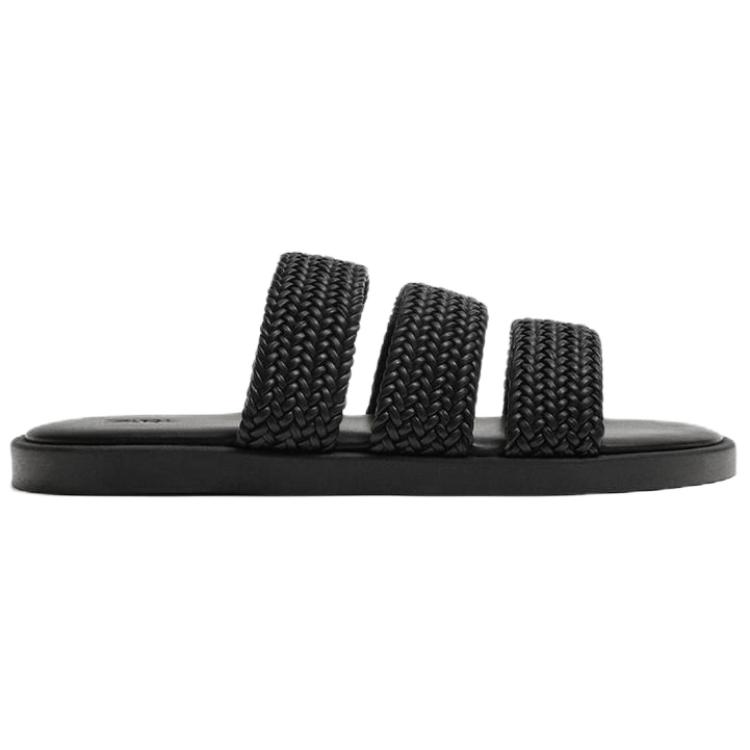 Zara Woven Triple Strap Slides Black Womens 2700620800
