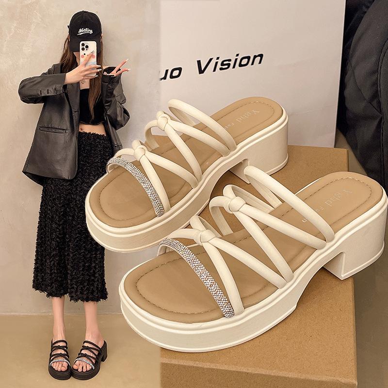 Fairy cool slippers female summer wear new 2025 heightening beach shoes skirt high heels sandals platform wind match