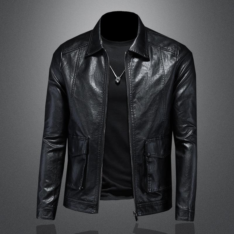 And New Style Mens Reversible Motorcycle Leather Jacket Outerwear Slim Fit Stylish Mens Leather Coat 7155