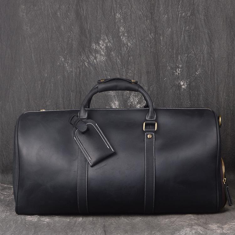 The First Layer Of Cowhide Men'S Hand-Held Travel Bag, Crazy Horse Leather Women'S Shoulder Oblique Span Bag, Large-Capacity Duffel Bag.