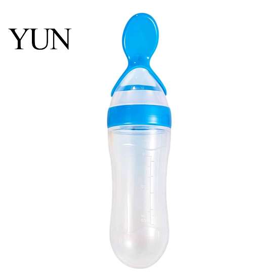 Infant Cereal Feeding Bottle Baby Silicone Squeeze Spoon, Single-handed Rice with Dispensing Spoon Flow Control, Easy Clean for Toddler