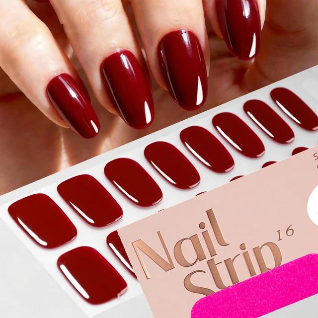 16Tips Semi-Cured Gel Nail Sticker Pure Color UV/LED Lamp Gel Nail Polish Wraps Long-Lasting Nail Strips Patch Nail Decoration