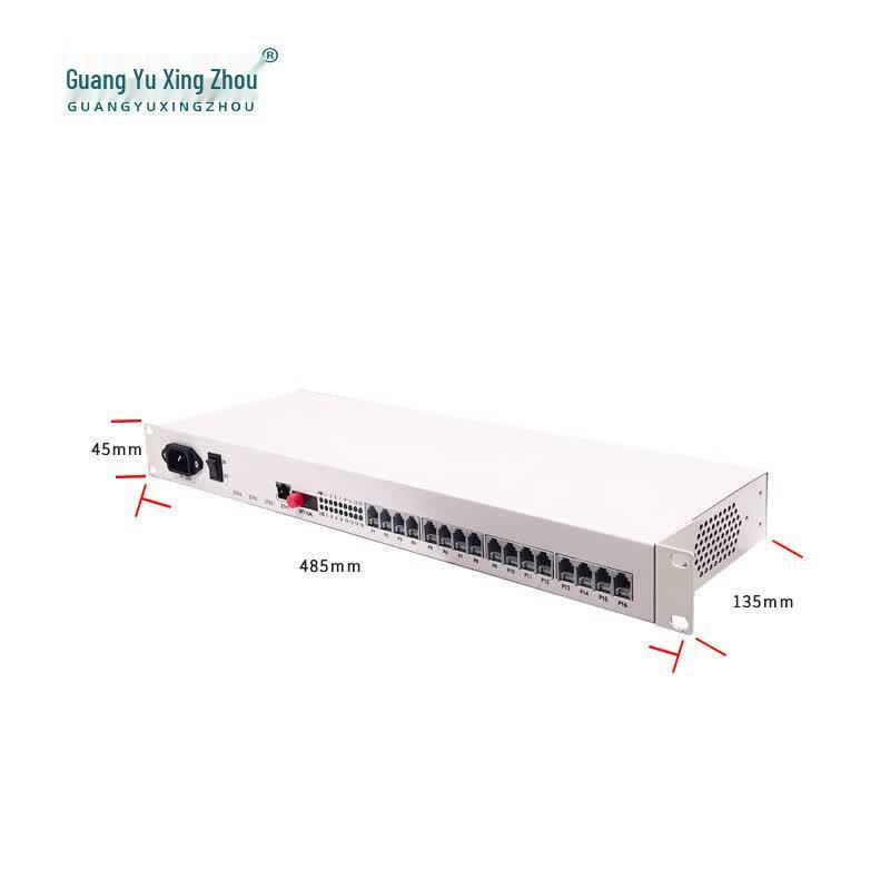 16-Channel Telephone & Ethernet Fiber Optic Transceiver (1U Rack-mount)