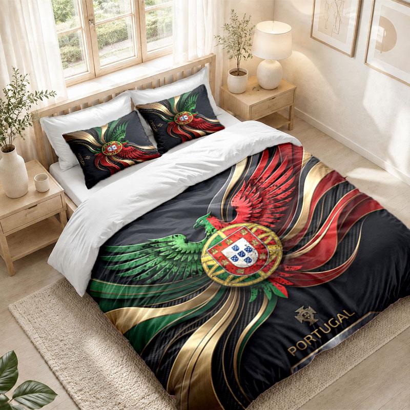 Bedding Set 1 Duvet Cover 2 Pillowcases Portugal Football Print Bedroom Home Decoration