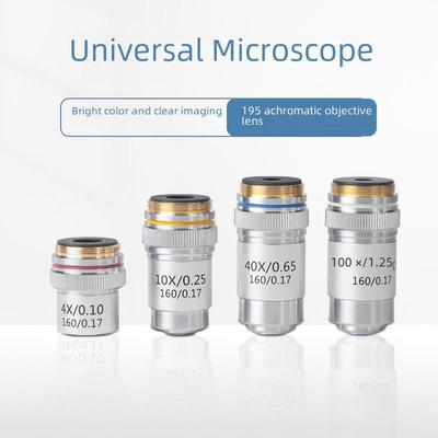 Univerzální sada objektivů achromatického mikroskopu s vysokým rozlišením 195 typů – olej 4X, 10X, 40X, 100X