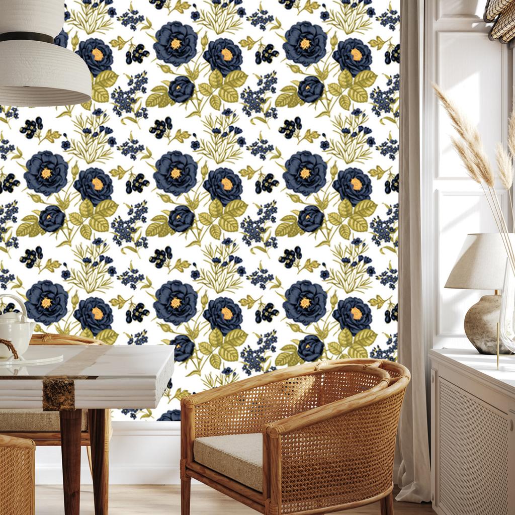 Roses, peonies and leaves wallpaper for living room and bedroom 50x1000