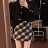 2024 Korean Style Women's High Waist Plaid Wool Midi Skirt - Plus Size, Slimming A-Line, Autumn/Winter Collection.