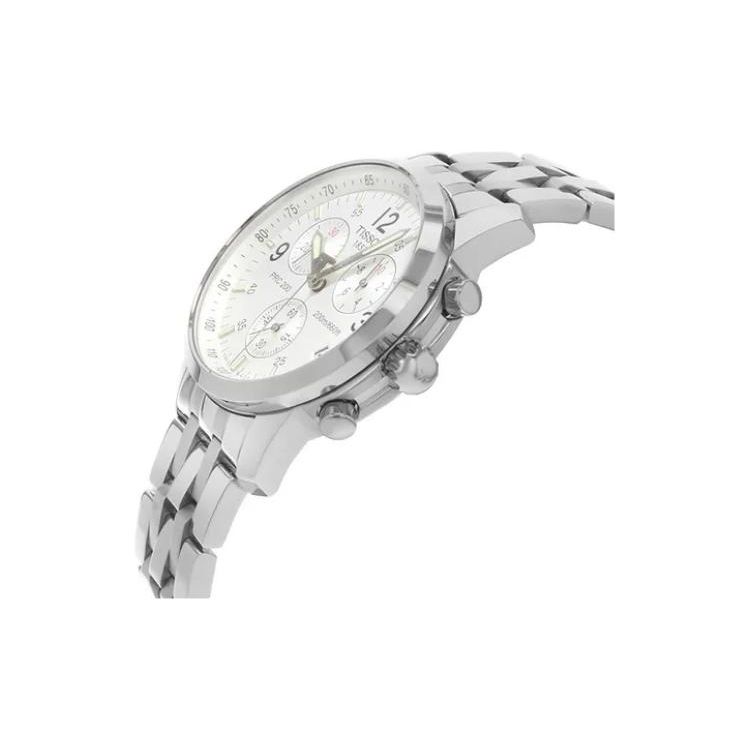 Tissot PRC 200 Series Quartz Chronograph 200M Water Resistant Date Display Casual Simple Watch Men watches White Steel T17.1.586.32