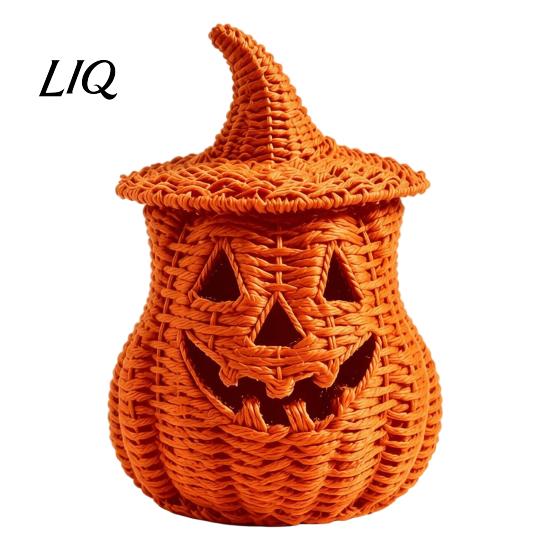 Halloween Pumpkin Ornament Spooky Storage Box, Resin Jack-O-Lantern Tealight Box Holder, Hollow Tabletop Decoration for Party