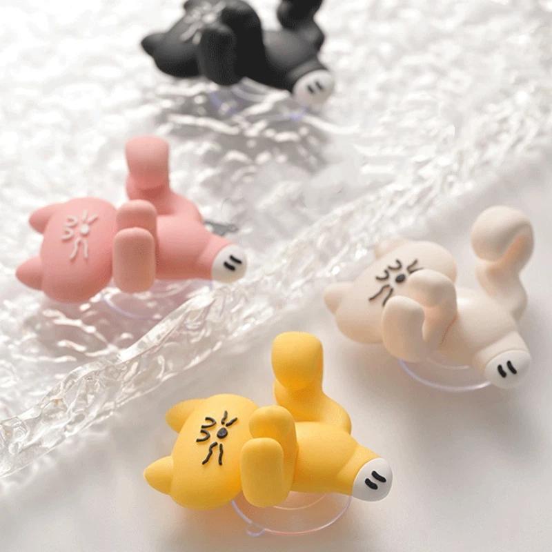 Adorable Cat Silicone Suction Cup Toothbrush Holder Wall Mounted Easy Clean Waterproof Bathroom Storage Accessory