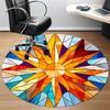 1pc Stained Glass Sunburst Office Round Area Rug, Indoor Mat Suitable ForOffice, Under Office Chairs Bedroom Living Room Home Decor, D159