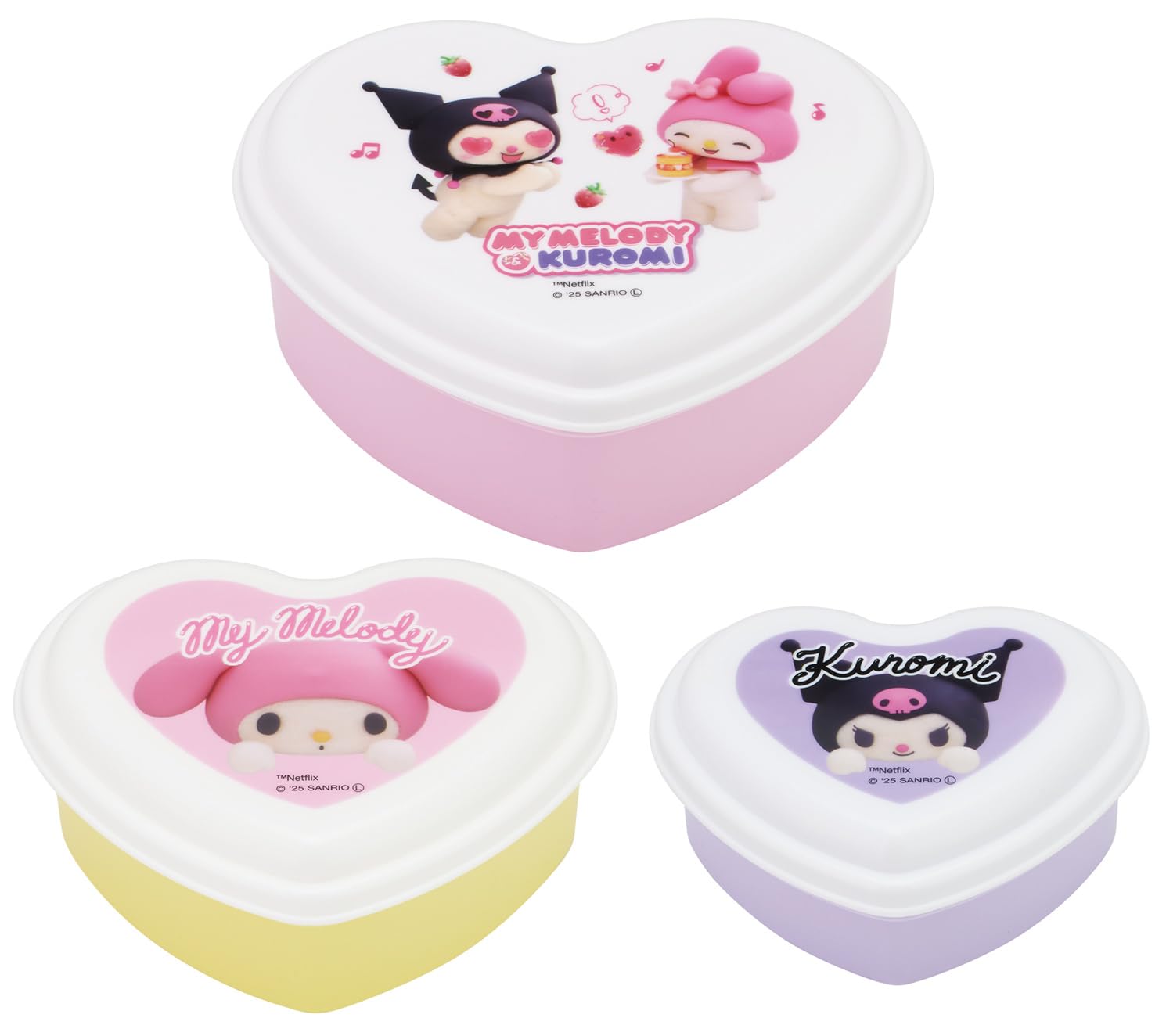 

Skater Набор контейнеров Made in Sanrio My Melody Kuromi Netflix в форме сердца, самозакрывающиеся, пушистые, куполообразные, 3 шт., для микроволновой печи, Япония, и дизайн,