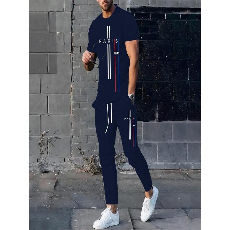 Autumn Street Fashion Men's Casual Long Pants Set, Two-color Spliced Men's Casual Round-neck And Casual Long Pants S-3XL