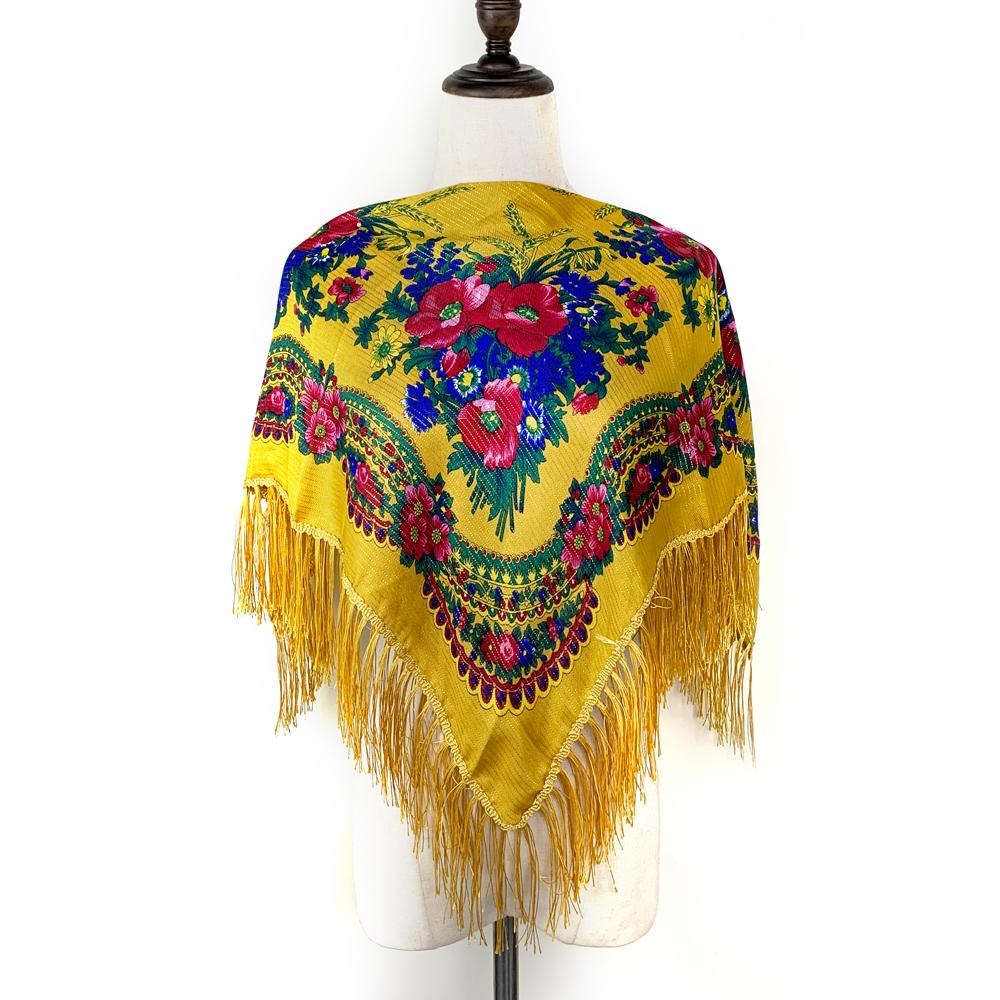 Russian Square Bandana Scarf Women Luxury Floral Print Fringed Headband Shawl Pareo Lady Headband Scarves Babushka Head Wraps