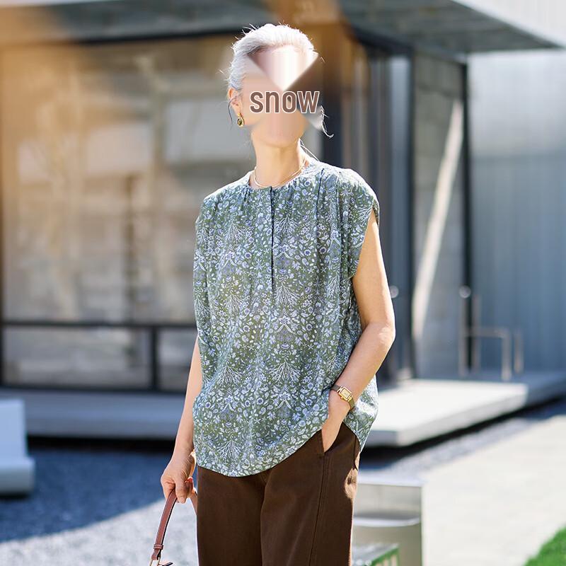 Camiseta Feminina Mu Zi com Estampa Floral de Algodão Manga Curta