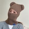 Cappello Pullover di Lana Autunno e Inverno Bambini Orecchie d'Orso Cappello Termico a Maglia Copricapo Antivento per Equitazione all'Aperto Sciarpa Integrata