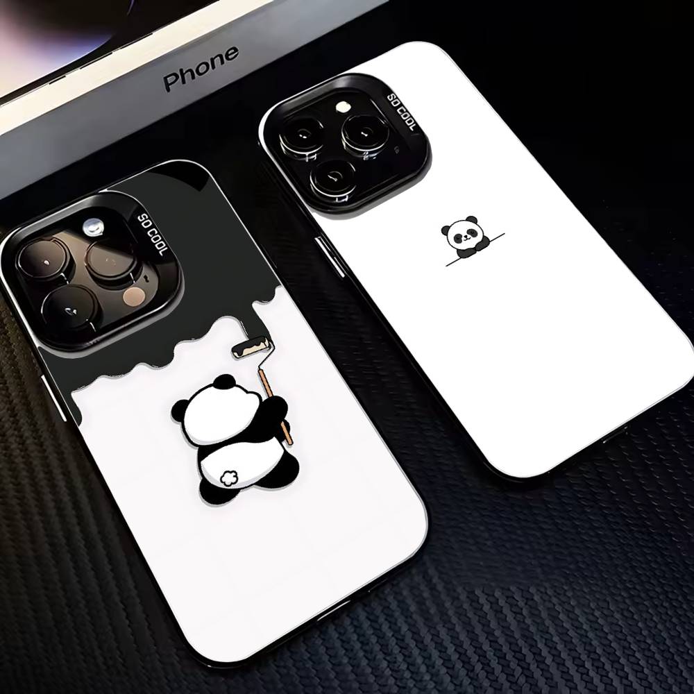 Panda Illustration Phone Case For iPhone17,16,15,14,13,12,11 Plus,Pro Max Black Matte Shockproof Cover