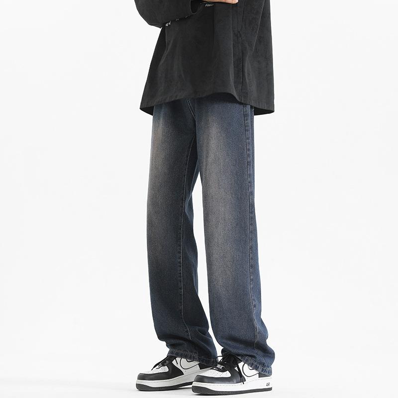 

Ретро Синие Джинсы Мужские Прямые Свободные Осенние и Зимние Брюки Красивые Американские Уличные Весенние Новые Брюки Широкие 3XL