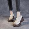 Fashion 7.5CM Genuine Leather Shoes Cow Thick Soled Women Moccasins Mary Jane British Platform Wedge Comfy Rubber Slip On Spring Summer