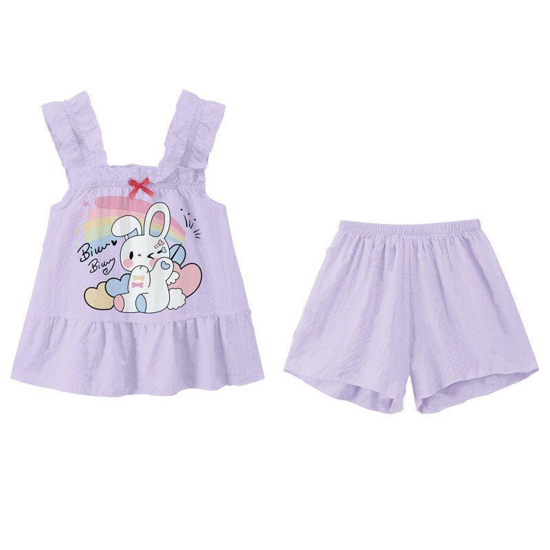 

2024 Милый мультяшный аниме летний пижамный комплект для девочек - майка и шорты 150 cm