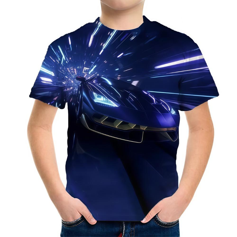 Children's clothing T-shirt, summer short sleeved T-shirt, round neck children's clothing top, fashionable 3D car printed casual boys' clothing