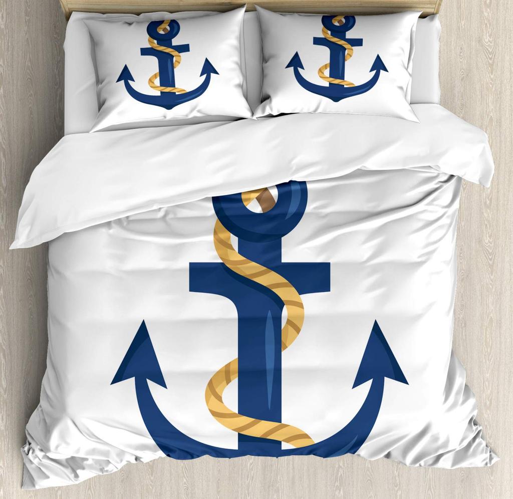 Anchor Duvet Cover Set Nautical Theme Queen King Bedding Set Boys Girls Teens Sea World Ocean Comforter Cover Set Bedroom Decor