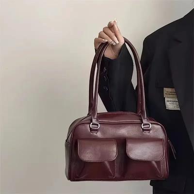 Borse a Spalla da Lavoro Vintage da Donna Semplice Borsa Tote da Pendolare da Donna Pu Borsa Sottospalla Femminile Borgogna Borse Grandi Portafoglio
