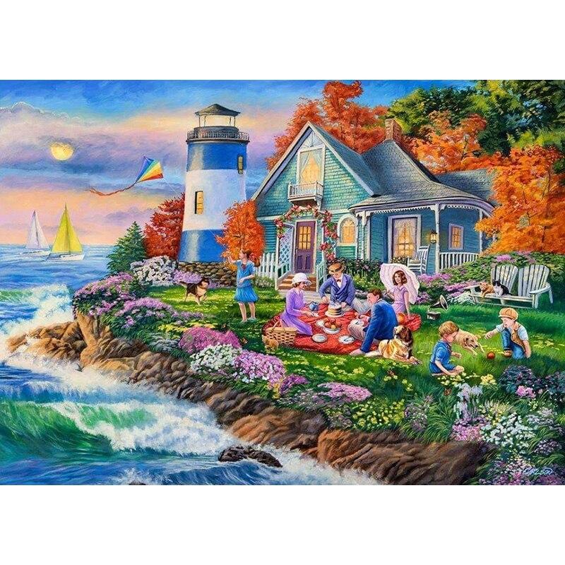 New 5D DIY Diamond Painting Lighthouse Diamond Embroidery Scenery Rhinestones Full Round Drill Craft Home Decor Art Gift