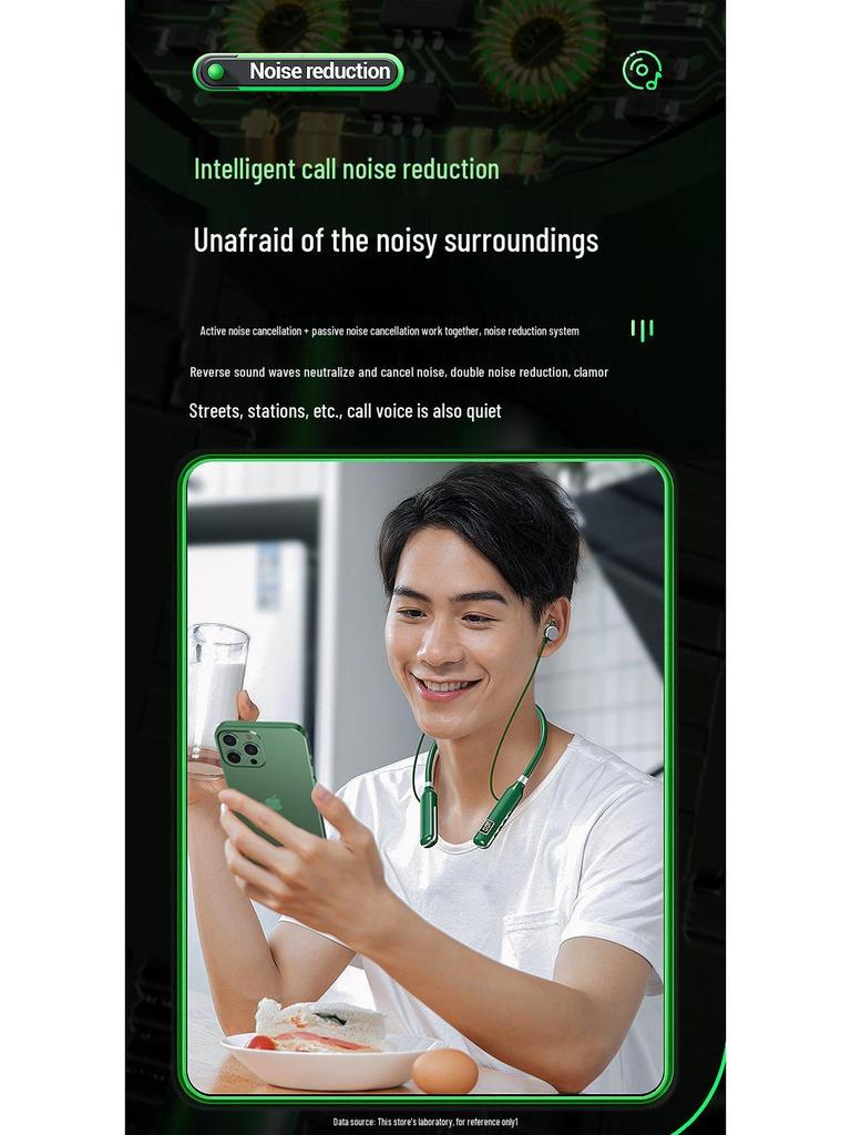 BT-7 Wireless Bluetooth Sports Neckband Earphones with Card Slot, Digital Display & Noise Cancelling - Black