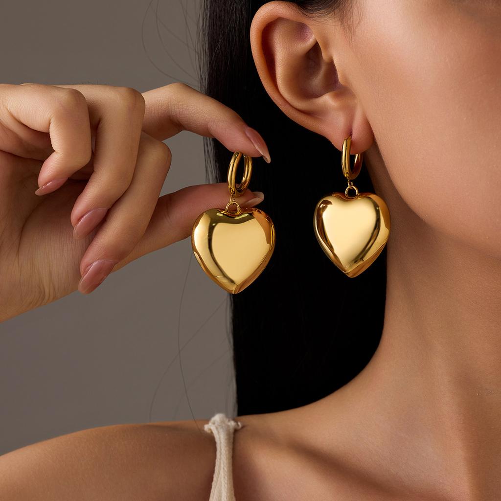 GEMCHIC Women's Heart Shape Stainless Steel Earrings Gold Silver Dangle Drop Jewelry