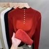 Halbrollkragenpullover für Damen Samt-Unterteil Herbst Winter Neu Gestrickt Trendiges Oberteil