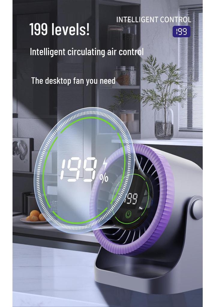 199-Speed Turbo Air Circulator Fan with Digital Display – Wall-Mount and Tabletop Rechargeable Design