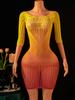 Fhseer Women'S Sexy Lingerie Gradient Color See Through Mesh Dress Half Sleeve Cutout Bodycon Mini Dress Night Club Party Wear
