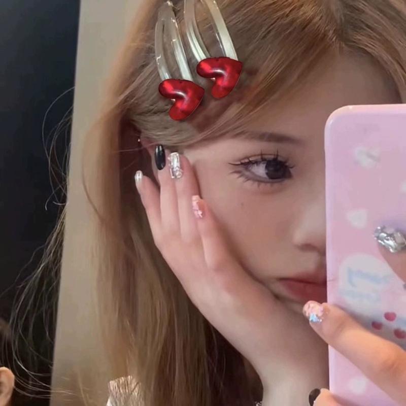 Lovely Cherry Red Heart Hair Pin Fashionable Hair Clip for Women and Girls Decorative Hair Decoration Fashion Headwear