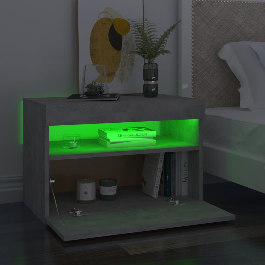 Nightstands with LED Lights 2 Pcs Concrete Grey 60 X 35 X 40 Cm